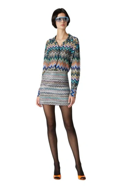 Missoni Bowling-cut Shirt In Zig Zag Viscose In Blue & Multicoloured