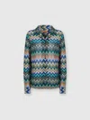 Missoni Multicolor Bowling Shirt With Zigzag Motif In Viscose Woman In Blue,multicoloured