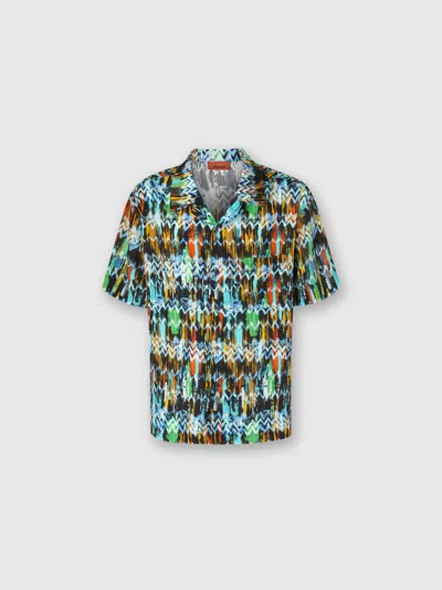 Missoni Viscose Bowling Shirt With Zig Zag Print Brushed Effect In Schwarz Mehrfarbig