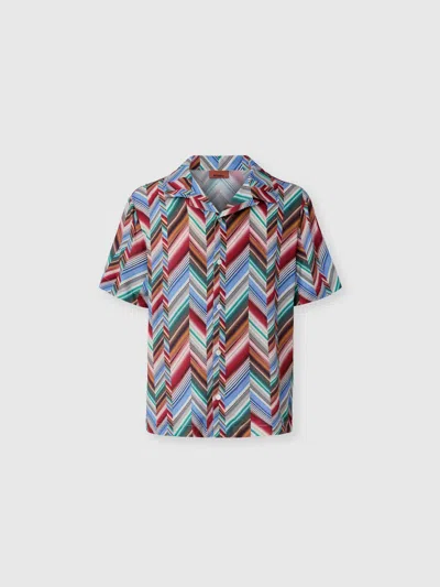 Missoni Bowling Shirt In Pure Viscose With Zig Zag Motif In Multi