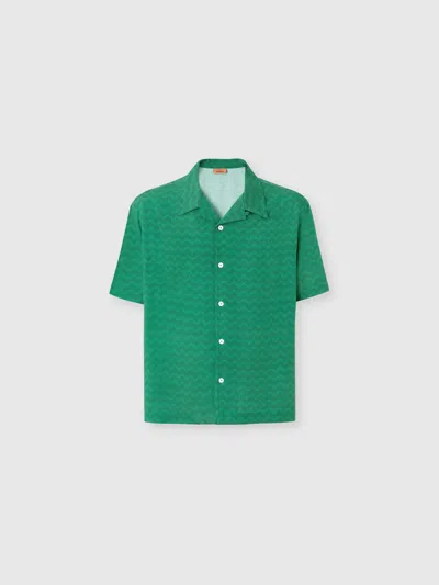 Missoni Bowling Shirt In Viscose With Tone-on-tone Zigzag Print In Neutral
