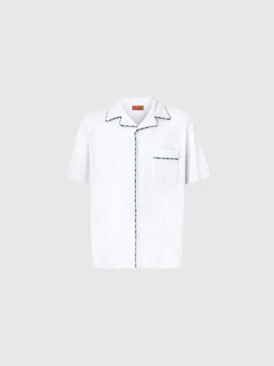 Missoni Bowling Shirt In Zig Zag Cotton Terry With Contrasting Profiles In White