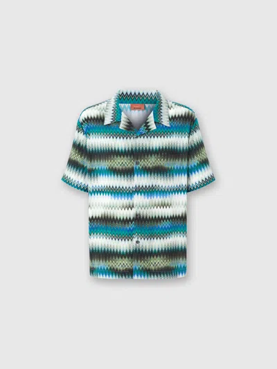 MISSONI BOWLING-SHIRT MIT MIKRO-ZICK-ZACK-PRINT UND BRUSTTASCHE