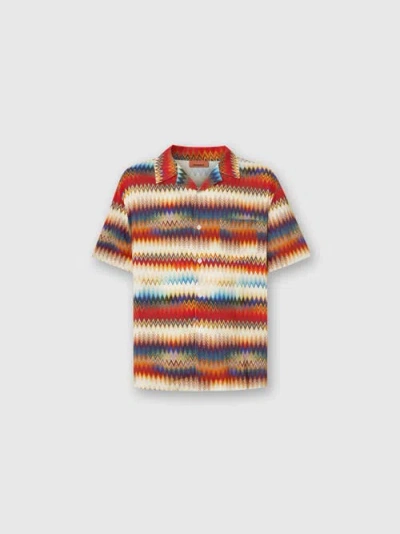 Missoni Bowling Shirt With Gradient Micro Zig Zag Print And Breast Pocket In Red