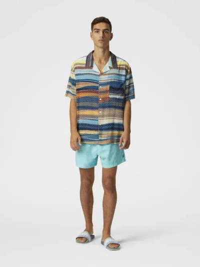 Missoni Bowling Shirt With Gradient Zig Zag Print And Breast Pocket In Blue