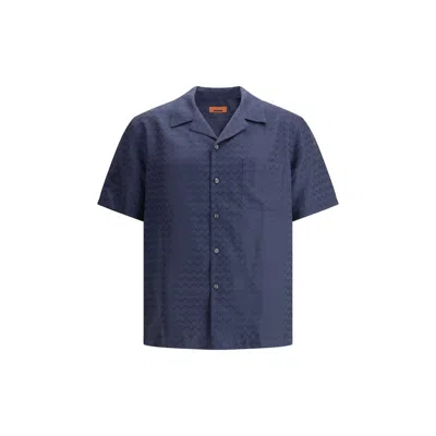 Missoni Bowling Shirt With Shiny Zigzag Pattern In Blue