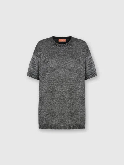 Missoni Boxy Crew Neck Sweater In Lamé In Gray