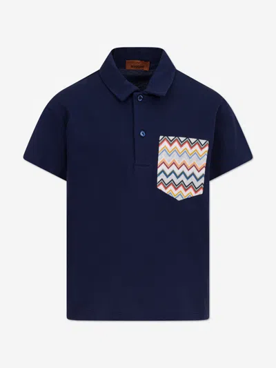 Missoni Kids' Boys Zigzag Pocket Polo Shirt In Blue