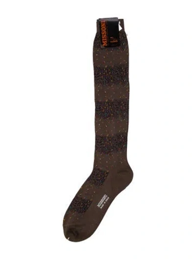 Pre-owned Missoni Branded Pattern Print Socks W/tags In Brown