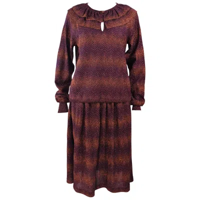 Pre-owned Missoni Bronze And Purple Metallic Knit Skirt Set Size 8