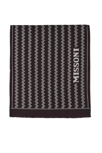 Missoni Brown Beige Wool Scarf In Black