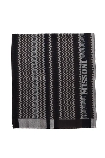 Missoni Brown Beige Wool Scarf In Black