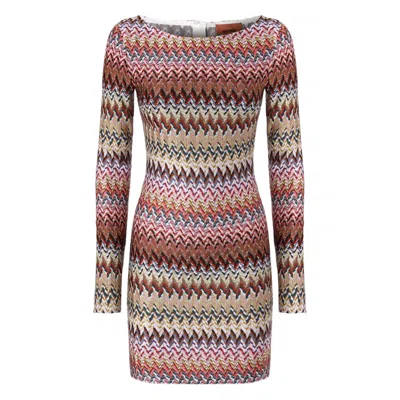 Missoni Metallic Zigzag Long Sleeve Knit Minidress In Multi