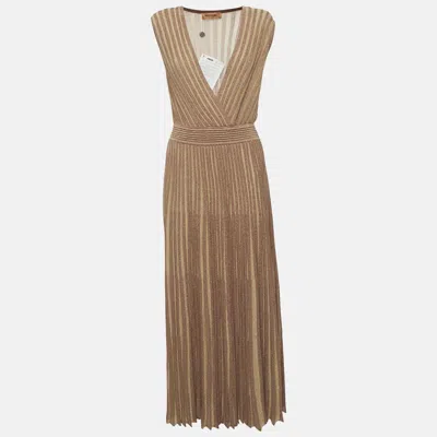 Pre-owned Missoni Brown Lurex Knit V-neck Maxi Dress L