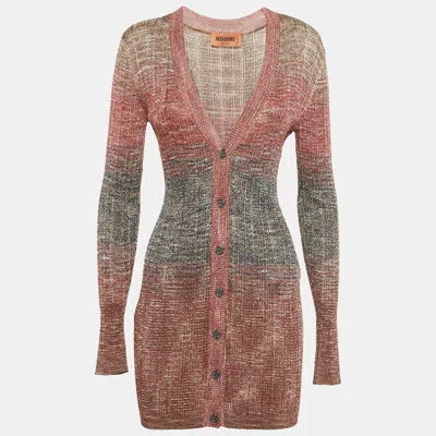 Missoni Brown Lurex Rib Knit Cardigan In Multi