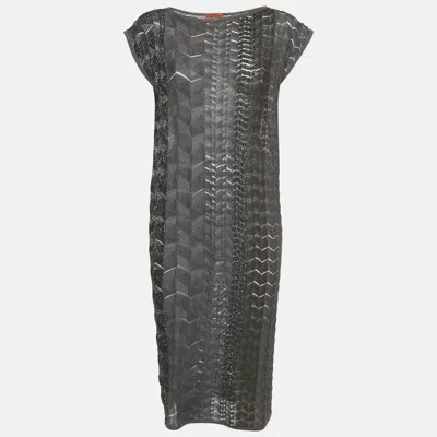 Pre-owned Missoni Brown Patterned Lurex Knit Midi Dress L