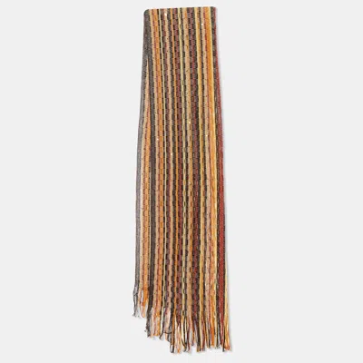 Pre-owned Missoni Brown Sequin Embellished Striped Wool Knit Stole