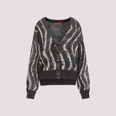Missoni Buttoned Cardigan Waved Pattern In Gray