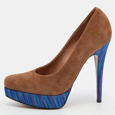 Missoni Brown/blue Suede And Knit Fabric Platform Pumps