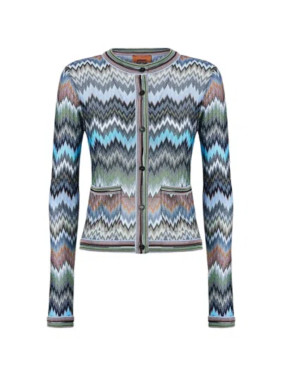 Missoni Button-fastening Patch-pockets Patterned Cardigan In Blue
