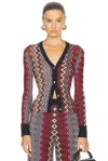 Missoni Zigzag Patterned Knitted Cardigan In Black  Pink  White  & Rust