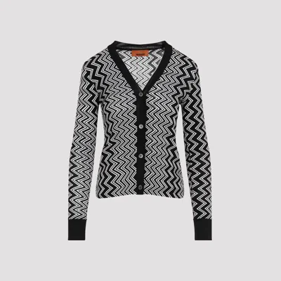 Missoni Zigzag Patterned Knitted Cardigan In White