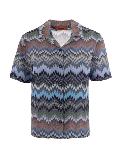 Missoni Camicia Modello Bowling In Viscosa Chevron Motivo Snake In Pattern
