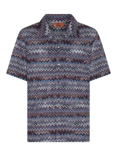 Missoni Chevron Zigzag Crew Neck T-shirt In Blue