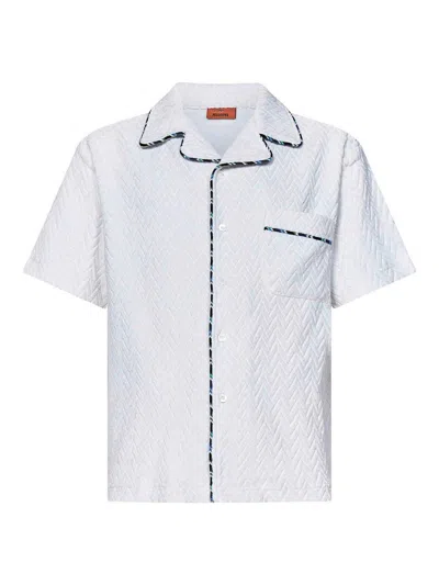 Missoni Bowlingshirt Aus Zick-zack-baumwollfrottee Mit Kontrastierenden Profilen In White
