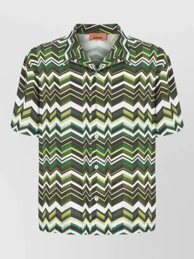 Missoni Camp Collar Shirt Chevron Zigzag Pattern In Green