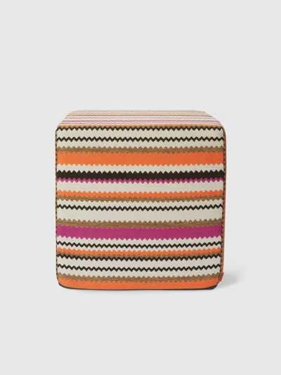 Missoni Cancun Cubic Outdoor Pouffe 40x40x40 Cm With Chevron Pattern In Orange Multicoloured