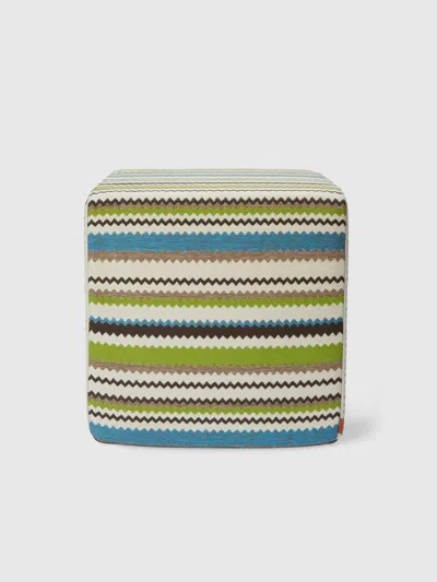 Missoni Cancun Cubic Outdoor Pouffe 40x40x40 Cm With Chevron Pattern In Turquoise  Multicoloured