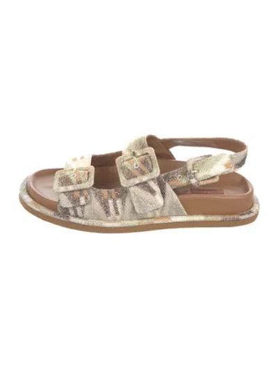Pre-owned Missoni Canvas Printed Slingback Sandals In Silver