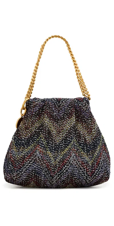 Missoni Caperdon Drawstring Chain Pouch Handbag Sequins Yellow Brown In Multi