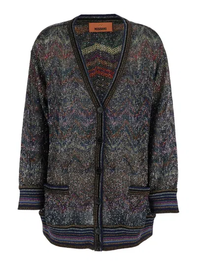 MISSONI MULTICOLOUR V-NECK CARDGIAN WITH ALL OVER APPLIED SEQUINS IN FABRIC WOMAN