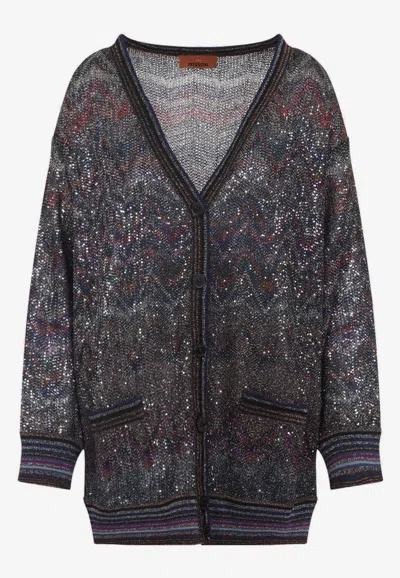Missoni Caperdoni Chevron Knitted Cardigan In Black
