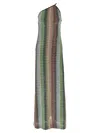 Missoni Womens Green Red And Sky Tones Striped One-shoulder-strap Knitted Maxi Dress