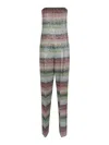 Missoni Long Bustier Jumpsuit In Gradient Zigzag Knit With Sequins In Green
