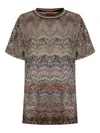 Missoni Short Sleeve T-shirt With Zigzag And Sequins In Brown