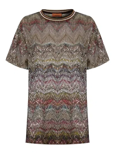 MISSONI CAPERDONI SHORT SLEEVE T-SHIRT WITH SEQUIN,DS25WL04.BC005G S01HU LIGHT MULTICOLOR