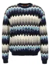 Missoni Crew Neck Sweater With Flame Zigzag Pattern In Multi