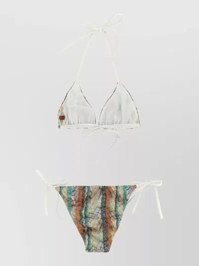 Missoni Caperdoni Triangle Bikini Textured Fabric Straps In Green