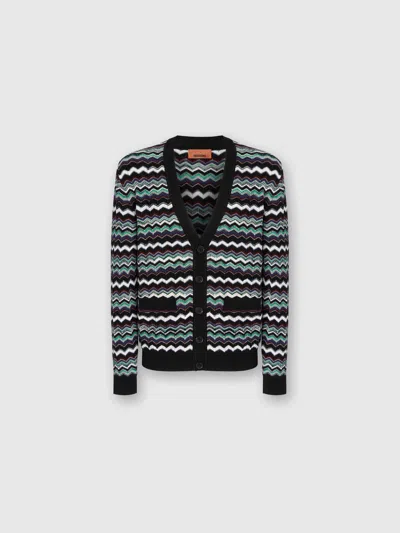 Missoni Cardigan In Wool-cotton Blend With Zigzag In Multi