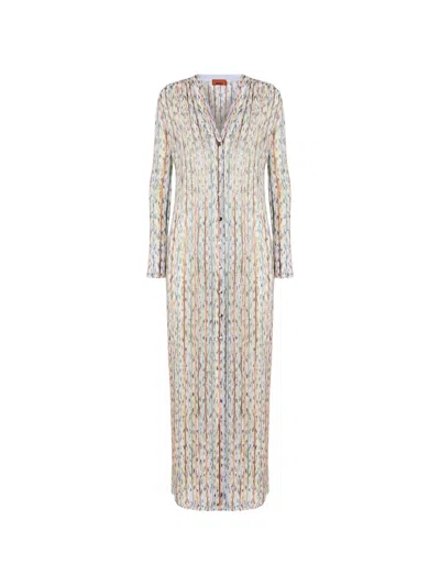 Missoni Cardigan In Ribbed Viscose Blend With Sequins In White