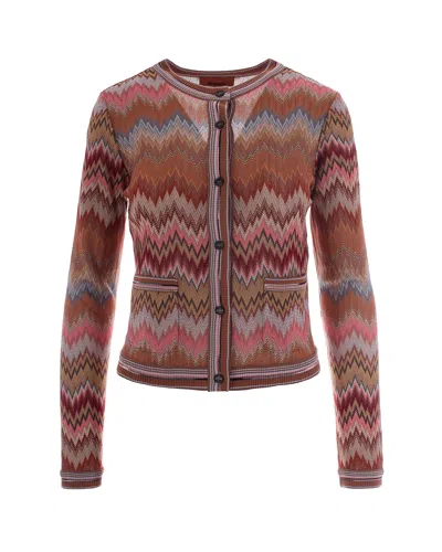 Missoni Cardigan In Viscosa Chevron Motivo Snake Con Tasche Applicate In Multi