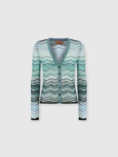 Missoni Cardigan In Viscose Chevron Lamé With Sequins In Blue