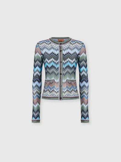 Missoni Cardigan In Viscose Chevron With Snake Motif And Patch Pockets In Multi