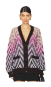 Missoni Ribbed Wool And Cotton-blend Cardigan In Multicolor Purple Tones