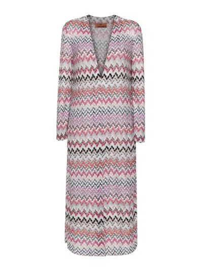 Missoni Zig Zag Metallic Knit Cardigan In Pink & Purple