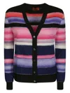 Missoni Striped V-neck Knit Cardigan In Blue